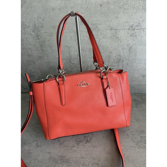 COACH Mini Christie CarryAll Crossgrain Leather Handbag Crossbody Coral EUC - Picture 1 of 7